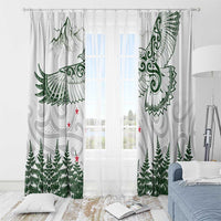 New Zealand Kea Bird Window Curtain Maori Tattoo and Silver Fern Green Color
