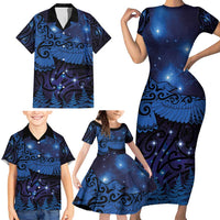New Zealand Kea Bird Family Matching Short Sleeve Bodycon Dress and Hawaiian Shirt Maori Tattoo and Silver Fern Matariki Style LT03 - Polynesian Pride