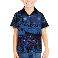 New Zealand Kea Bird Family Matching Summer Maxi Dress and Hawaiian Shirt Maori Tattoo and Silver Fern Matariki Style LT03 Son's Shirt Blue - Polynesian Pride