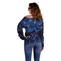 New Zealand Kea Bird Off Shoulder Sweater Maori Tattoo and Silver Fern Matariki Style