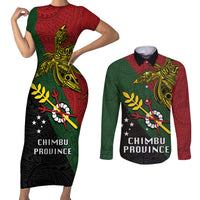 Papua New Guinea Chimbu Province Couples Matching Short Sleeve Bodycon Dress and Long Sleeve Button Shirts PNG Birds Of Paradise Polynesian Arty Style LT03 Green - Polynesian Pride