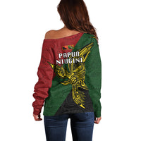 Papua New Guinea Chimbu Province Off Shoulder Sweater PNG Birds Of Paradise Polynesian Arty Style LT03 - Polynesian Pride