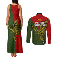 Papua New Guinea Eastern Highlands Province Couples Matching Tank Maxi Dress and Long Sleeve Button Shirts PNG Birds Of Paradise Polynesian Arty Style LT03 - Polynesian Pride