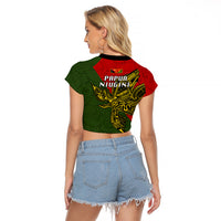 Papua New Guinea Eastern Highlands Province Raglan Cropped T Shirt PNG Birds Of Paradise Polynesian Arty Style LT03 - Polynesian Pride