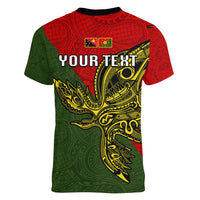 Custom Papua New Guinea Eastern Highlands Province Women V Neck T Shirt PNG Birds Of Paradise Polynesian Arty Style LT03 - Polynesian Pride