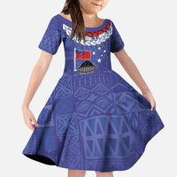 FAST Party Samoa Family Matching Off The Shoulder Long Sleeve Dress and Hawaiian Shirt Ula Fala Teuila Polynesian Tapa Pattern LT03 Daughter's Dress Blue - Polynesian Pride