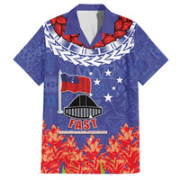 FAST Party Samoa Family Matching Off The Shoulder Long Sleeve Dress and Hawaiian Shirt Ula Fala Teuila Polynesian Tapa Pattern LT03 Dad's Shirt - Short Sleeve Blue - Polynesian Pride