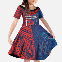 CHOGM FAST Samoa 2024 Family Matching Off The Shoulder Long Sleeve Dress and Hawaiian Shirt Samoan Tapa Tribal and Ornament Pattern with Hibiscus LT03 Daughter's Dress Blue - Polynesian Pride