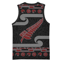 New Zealand Christmas Basketball Jersey Meri Kirihimete Silver Fern Knit Style Red Color - Polynesian Pride