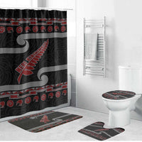 New Zealand Christmas Bathroom Set Meri Kirihimete Silver Fern Knit Style Red Color - Polynesian Pride