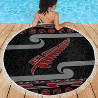 New Zealand Christmas Beach Blanket Meri Kirihimete Silver Fern Knit Style Red Color - Polynesian Pride