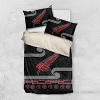 New Zealand Christmas Bedding Set Meri Kirihimete Silver Fern Knit Style Red Color - Polynesian Pride