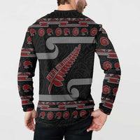 New Zealand Christmas Button Sweatshirt Meri Kirihimete Silver Fern Knit Style Red Color - Polynesian Pride