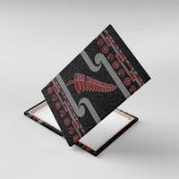 New Zealand Christmas Canvas Wall Art Meri Kirihimete Silver Fern Knit Style Red Color - Polynesian Pride