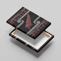 New Zealand Christmas Canvas Wall Art Meri Kirihimete Silver Fern Knit Style Red Color - Polynesian Pride