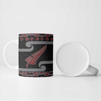 New Zealand Christmas Ceramic Mug Meri Kirihimete Silver Fern Knit Style Red Color - Polynesian Pride