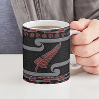 New Zealand Christmas Ceramic Mug Meri Kirihimete Silver Fern Knit Style Red Color - Polynesian Pride