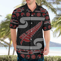 New Zealand Christmas Hawaiian Shirt Meri Kirihimete Silver Fern Knit Style Red Color - Polynesian Pride