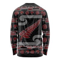 New Zealand Christmas Long Sleeve Shirt Meri Kirihimete Silver Fern Knit Style Red Color - Polynesian Pride