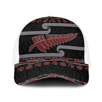 New Zealand Christmas Mesh Trucker Cap Meri Kirihimete Silver Fern Knit Style Red Color - Polynesian Pride