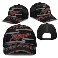 New Zealand Christmas Mesh Trucker Cap Meri Kirihimete Silver Fern Knit Style Red Color LT03 - Polynesian Pride