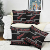 New Zealand Christmas Pillow Cover Meri Kirihimete Silver Fern Knit Style Red Color - Polynesian Pride