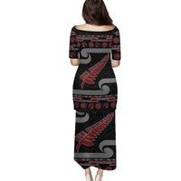 New Zealand Christmas Puletasi Meri Kirihimete Silver Fern Knit Style Red Color - Polynesian Pride