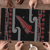 New Zealand Christmas Puzzle Meri Kirihimete Silver Fern Knit Style Red Color - Polynesian Pride