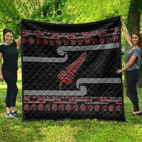 New Zealand Christmas Quilt Meri Kirihimete Silver Fern Knit Style Red Color - Polynesian Pride