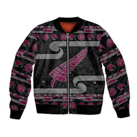 New Zealand Christmas Bomber Jacket Meri Kirihimete Silver Fern Knit Style Pink Color LT03 Unisex Pink - Polynesian Pride
