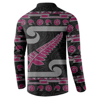 New Zealand Christmas Button Sweatshirt Meri Kirihimete Silver Fern Knit Style Pink Color - Polynesian Pride