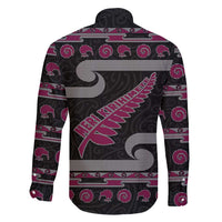 New Zealand Christmas Family Matching Puletasi and Hawaiian Shirt Meri Kirihimete Silver Fern Knit Style Pink Color LT03 - Polynesian Pride