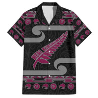 New Zealand Christmas Family Matching Short Sleeve Bodycon Dress and Hawaiian Shirt Meri Kirihimete Silver Fern Knit Style Pink Color - Polynesian Pride