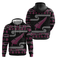 New Zealand Christmas Hoodie Meri Kirihimete Silver Fern Knit Style Pink Color LT03 - Polynesian Pride