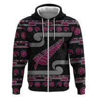 New Zealand Christmas Hoodie Meri Kirihimete Silver Fern Knit Style Pink Color LT03 Zip Hoodie Pink - Polynesian Pride