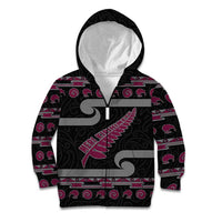 New Zealand Christmas Kid Hoodie Meri Kirihimete Silver Fern Knit Style Pink Color - Polynesian Pride