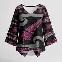 New Zealand Christmas Kimono Sleeve Blouse Meri Kirihimete Silver Fern Knit Style Pink Color - Polynesian Pride