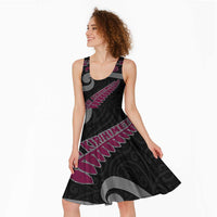 New Zealand Christmas Midi Dress Meri Kirihimete Silver Fern Knit Style Pink Color - Polynesian Pride