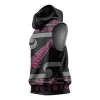 New Zealand Christmas Sleeveless Hoodie Meri Kirihimete Silver Fern Knit Style Pink Color LT03 - Polynesian Pride