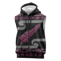 New Zealand Christmas Sleeveless Zip Hoodie Meri Kirihimete Silver Fern Knit Style Pink Color LT03 Pink - Polynesian Pride