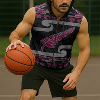 New Zealand Christmas Sleeveless Zip Hoodie Meri Kirihimete Silver Fern Knit Style Pink Color LT03 - Polynesian Pride
