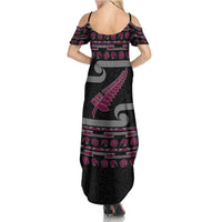 New Zealand Christmas Summer Maxi Dress Meri Kirihimete Silver Fern Knit Style Pink Color - Polynesian Pride