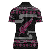 New Zealand Christmas Women Polo Shirt Meri Kirihimete Silver Fern Knit Style Pink Color - Polynesian Pride