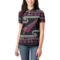 New Zealand Christmas Women Polo Shirt Meri Kirihimete Silver Fern Knit Style Pink Color - Polynesian Pride