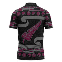 New Zealand Christmas Zipper Polo Shirt Meri Kirihimete Silver Fern Knit Style Pink Color LT03 - Polynesian Pride
