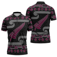 New Zealand Christmas Zipper Polo Shirt Meri Kirihimete Silver Fern Knit Style Pink Color LT03 - Polynesian Pride