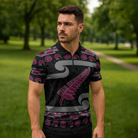 New Zealand Christmas Zipper Polo Shirt Meri Kirihimete Silver Fern Knit Style Pink Color LT03 - Polynesian Pride