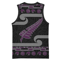 New Zealand Christmas Basketball Jersey Meri Kirihimete Silver Fern Knit Style Purple Color - Polynesian Pride