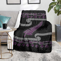New Zealand Christmas Blanket Meri Kirihimete Silver Fern Knit Style Purple Color - Polynesian Pride