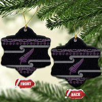 New Zealand Christmas Ceramic Ornament Meri Kirihimete Silver Fern Knit Style Purple Color - Polynesian Pride